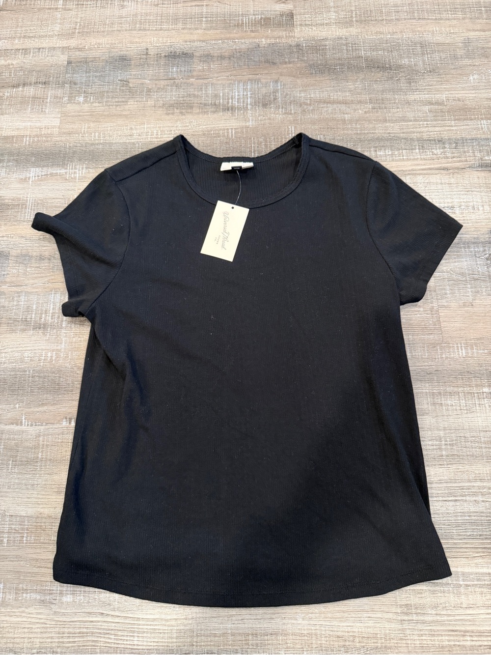 Universal Thread Black Ribbed Crewneck Short Sleeve Tee